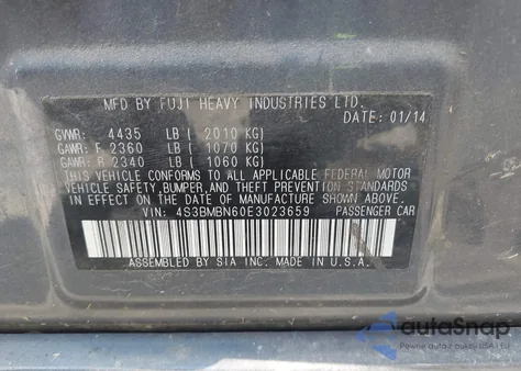 2014 Subaru Legacy 2.5I Limited из США, поврежденный, VIN 4S3BMBN60E3023659